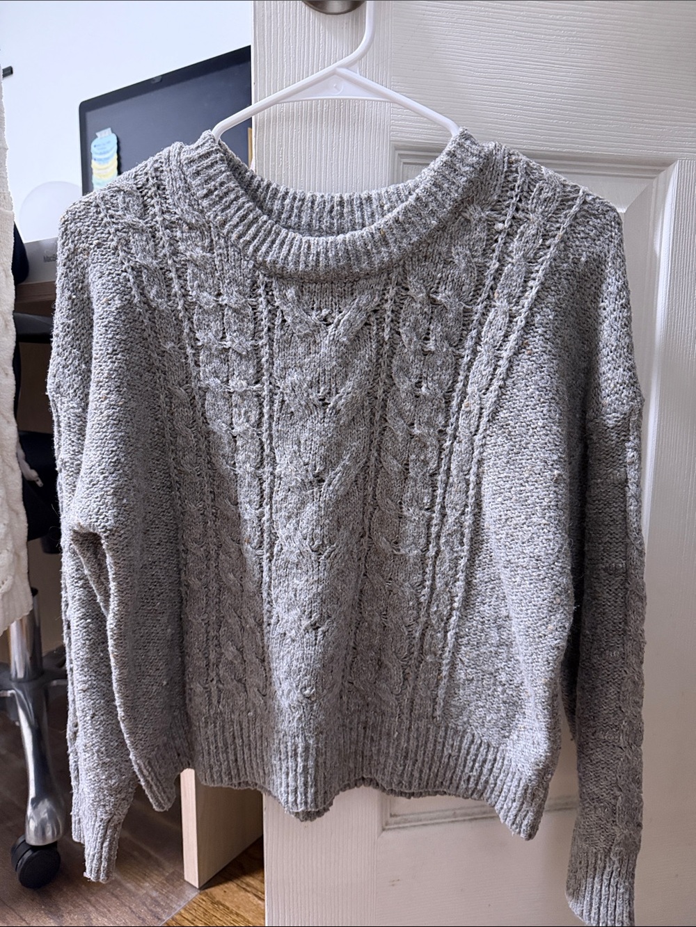 Old Navy Light Gray Cable Knit Crewneck Sweater